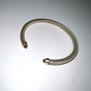 David Yurman cable bracelet sterling silver w/amethyst & 14k yellow gold